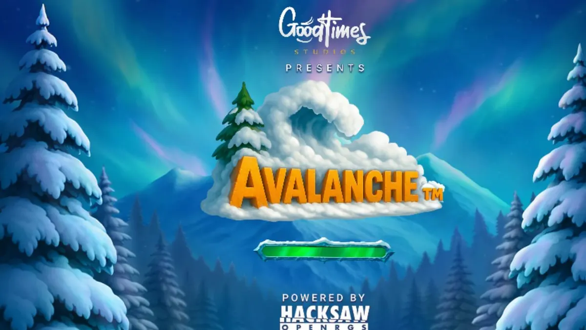 Interface do jogo de slot Avalanche com tema alpino e grade 5x5